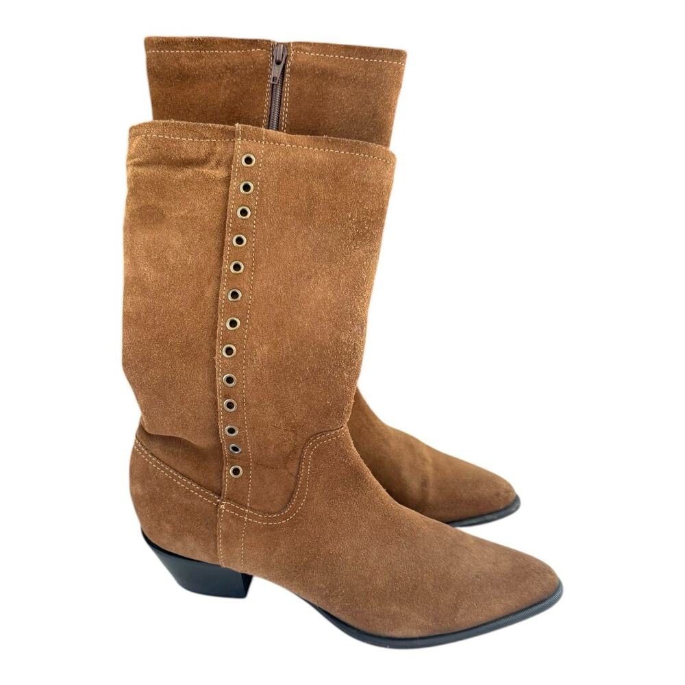 Mario De Gerard Brown Suede‎ Leather Womens Boots Sz 9.5M Made Brazil Metal EUC
